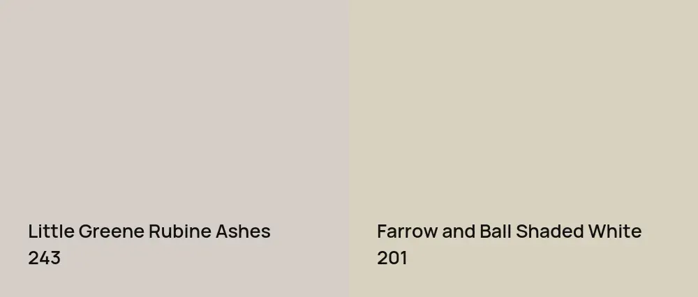 Little Greene Rubine Ashes 243 vs Farrow and Ball Shaded White 201