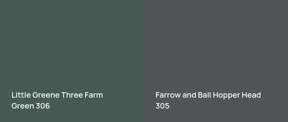 Little Greene Three Farm Green 306 vs Farrow and Ball Hopper Head 305