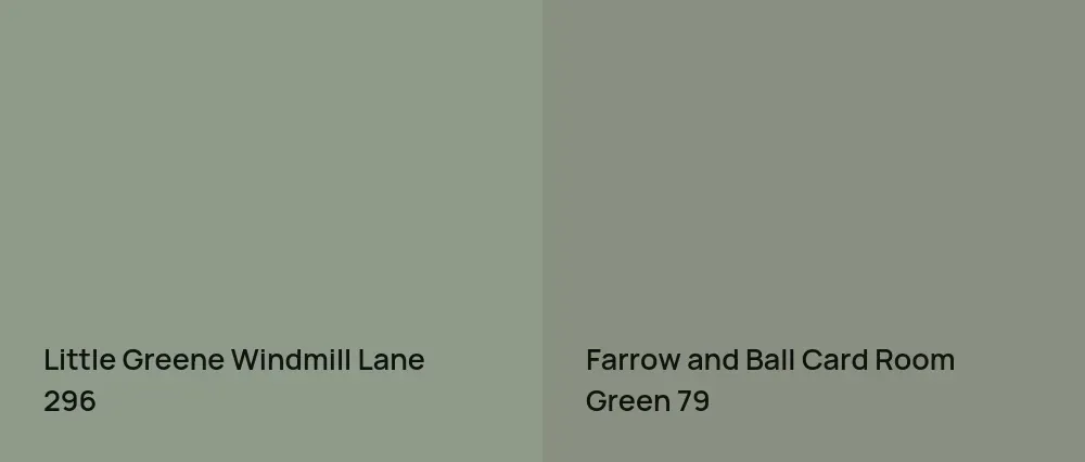 Little Greene Windmill Lane 296 vs Farrow and Ball Card Room Green 79