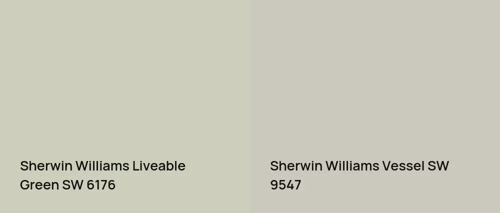 Sherwin Williams Liveable Green SW 6176 vs Sherwin Williams Vessel SW 9547