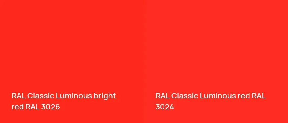 RAL Classic  Luminous bright red RAL 3026 vs RAL Classic  Luminous red RAL 3024