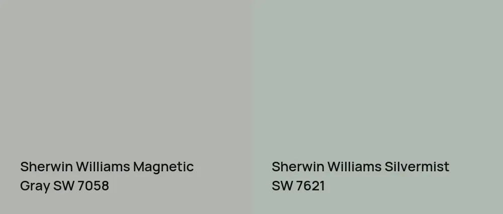 Sherwin Williams Magnetic Gray SW 7058 vs Sherwin Williams Silvermist SW 7621