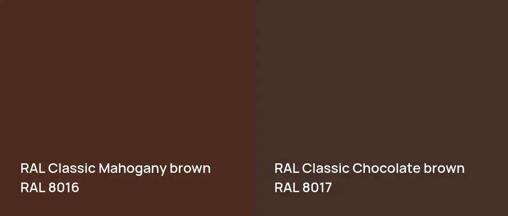 RAL Classic  Mahogany brown RAL 8016 vs RAL Classic  Chocolate brown RAL 8017