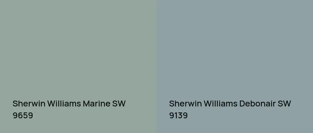 Sherwin Williams Marine SW 9659 vs Sherwin Williams Debonair SW 9139