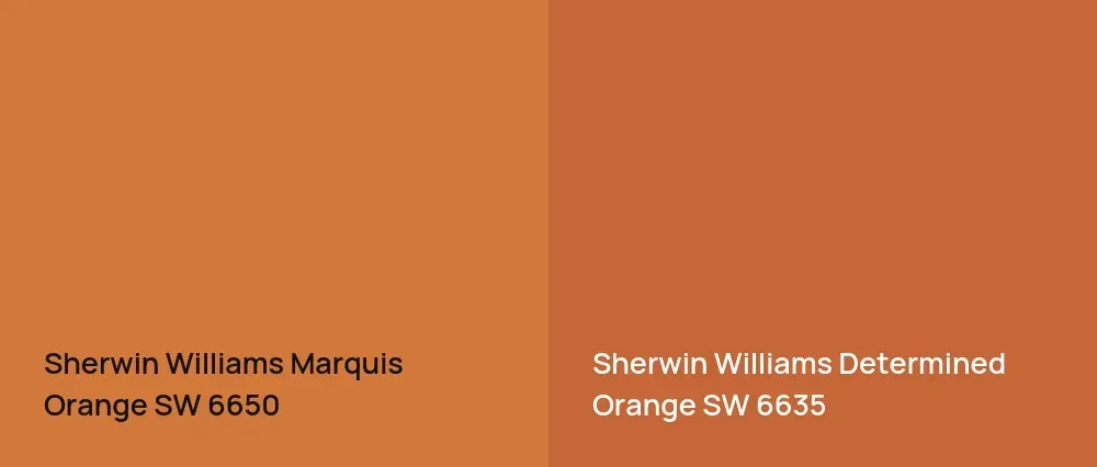 Sherwin Williams Marquis Orange SW 6650 vs Sherwin Williams Determined Orange SW 6635
