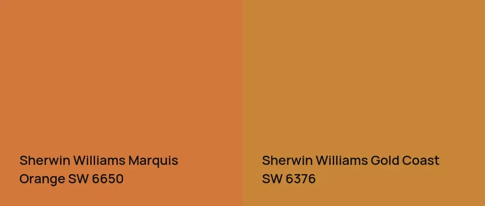 Sherwin Williams Marquis Orange SW 6650 vs Sherwin Williams Gold Coast SW 6376