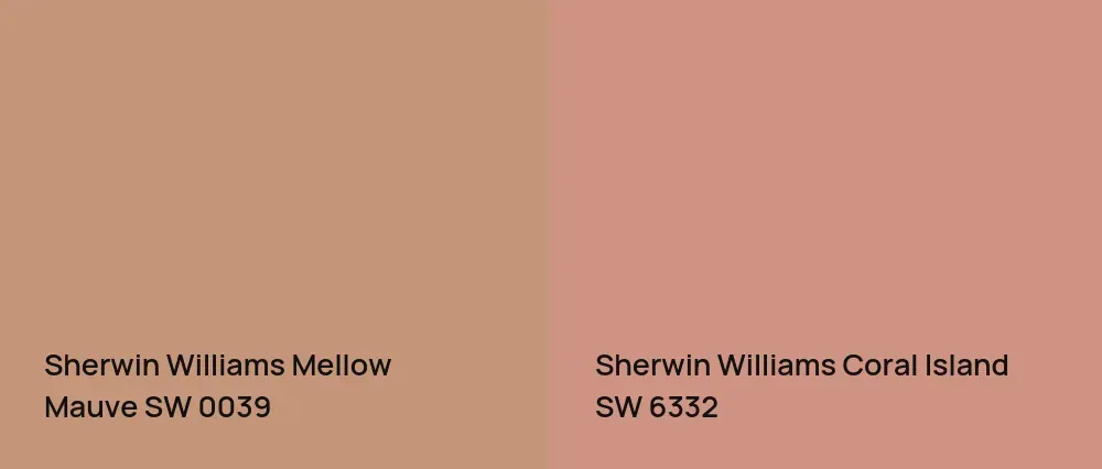Sherwin Williams Mellow Mauve SW 0039 vs Sherwin Williams Coral Island SW 6332