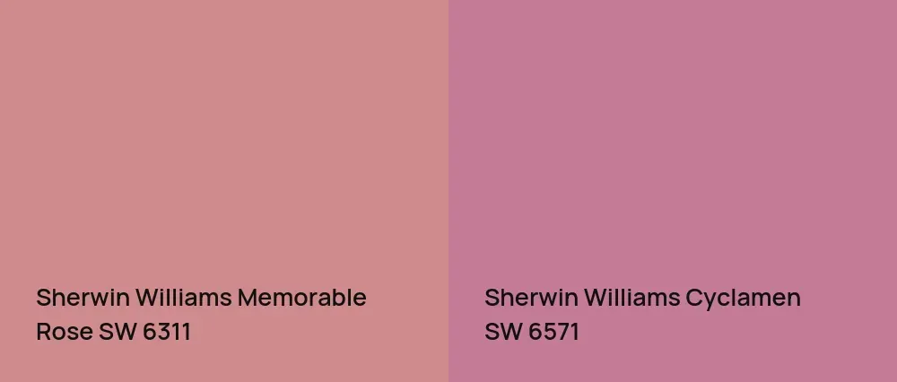 Sherwin Williams Memorable Rose SW 6311 vs Sherwin Williams Cyclamen SW 6571