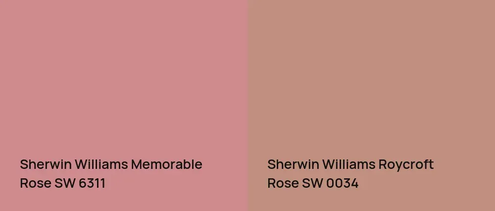 Sherwin Williams Memorable Rose SW 6311 vs Sherwin Williams Roycroft Rose SW 0034