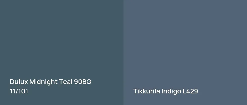 Dulux Midnight Teal 90BG 11/101 vs Tikkurila Indigo L429