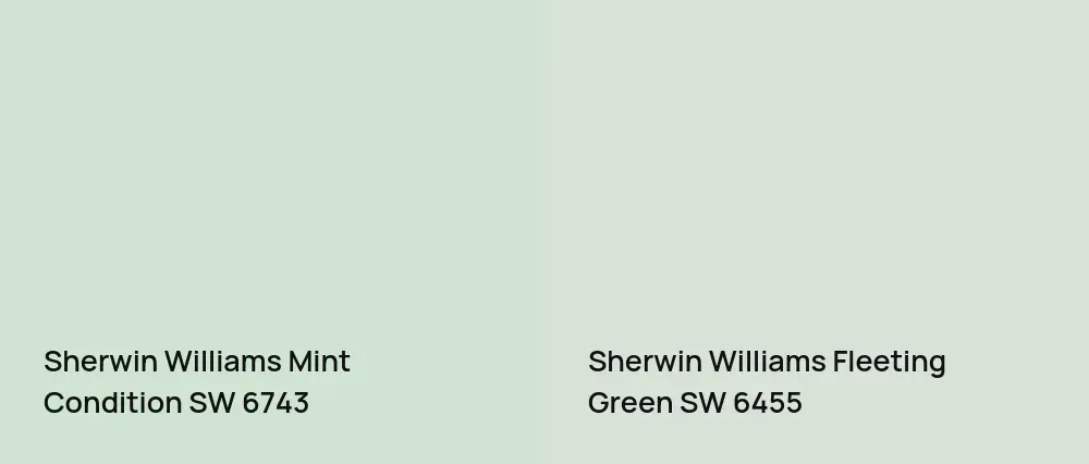 Sherwin Williams Mint Condition SW 6743 vs Sherwin Williams Fleeting Green SW 6455