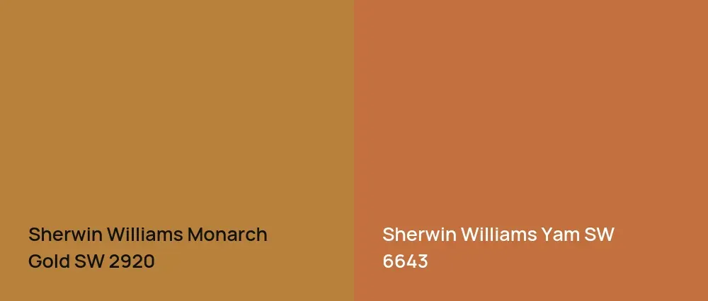 Sherwin Williams Monarch Gold SW 2920 vs Sherwin Williams Yam SW 6643