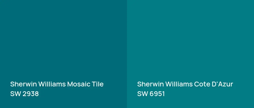 Sherwin Williams Mosaic Tile SW 2938 vs Sherwin Williams Cote D'Azur SW 6951
