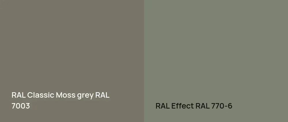 RAL Classic  Moss grey RAL 7003 vs RAL Effect  RAL 770-6