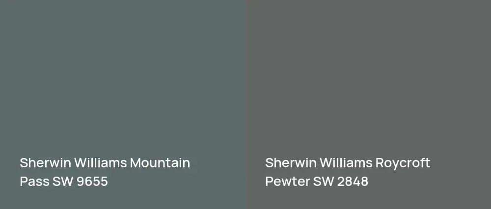 Sherwin Williams Mountain Pass SW 9655 vs Sherwin Williams Roycroft Pewter SW 2848