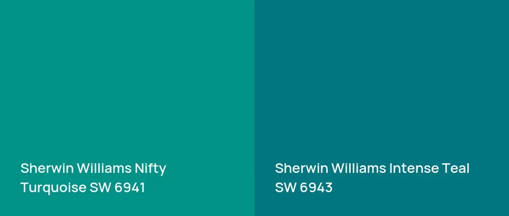Sherwin Williams Nifty Turquoise SW 6941 vs Sherwin Williams Intense Teal SW 6943