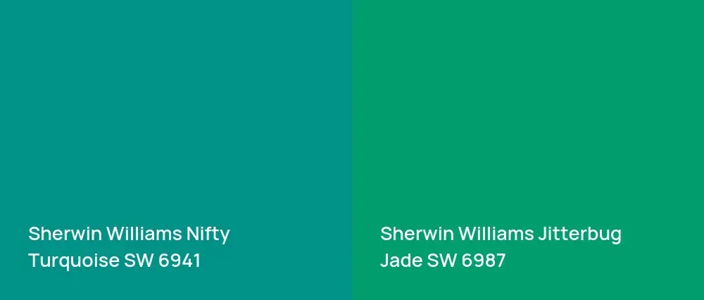 Sherwin Williams Nifty Turquoise SW 6941 vs Sherwin Williams Jitterbug Jade SW 6987