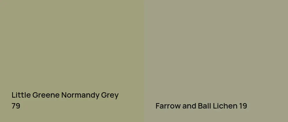 Little Greene Normandy Grey 79 vs Farrow and Ball Lichen 19