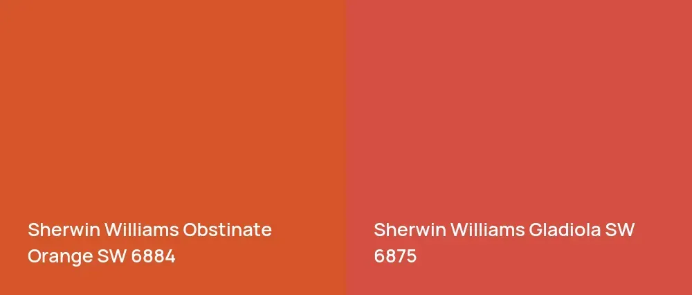 Sherwin Williams Obstinate Orange SW 6884 vs Sherwin Williams Gladiola SW 6875