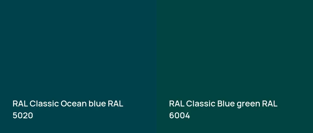 RAL Classic  Ocean blue RAL 5020 vs RAL Classic  Blue green RAL 6004