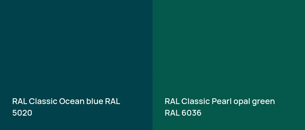 RAL Classic  Ocean blue RAL 5020 vs RAL Classic  Pearl opal green RAL 6036