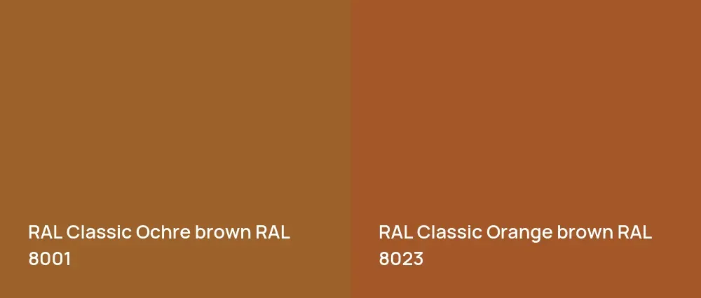 RAL Classic  Ochre brown RAL 8001 vs RAL Classic  Orange brown RAL 8023