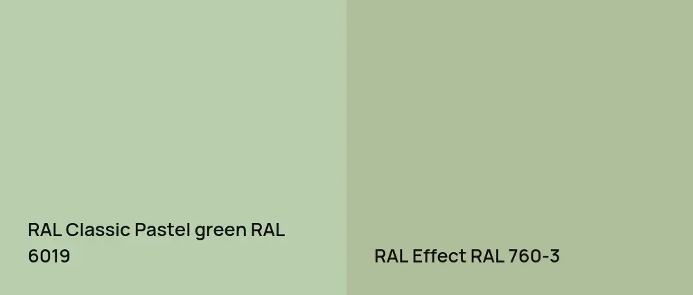 RAL Classic  Pastel green RAL 6019 vs RAL Effect  RAL 760-3