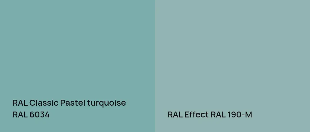 RAL Classic  Pastel turquoise RAL 6034 vs RAL Effect  RAL 190-M