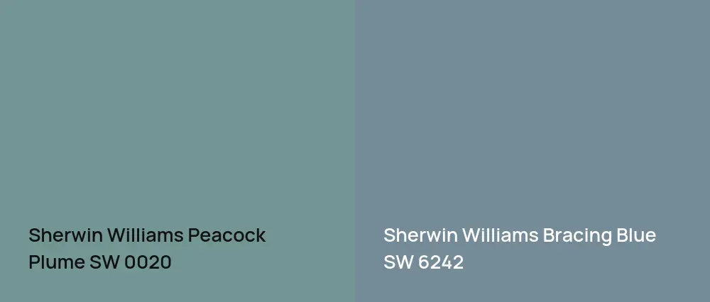 Sherwin Williams Peacock Plume SW 0020 vs Sherwin Williams Bracing Blue SW 6242