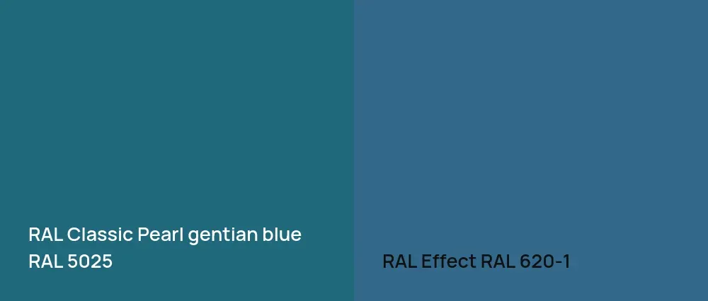 RAL Classic  Pearl gentian blue RAL 5025 vs RAL Effect  RAL 620-1