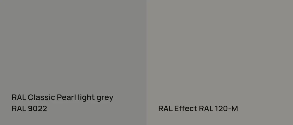 RAL Classic  Pearl light grey RAL 9022 vs RAL Effect  RAL 120-M