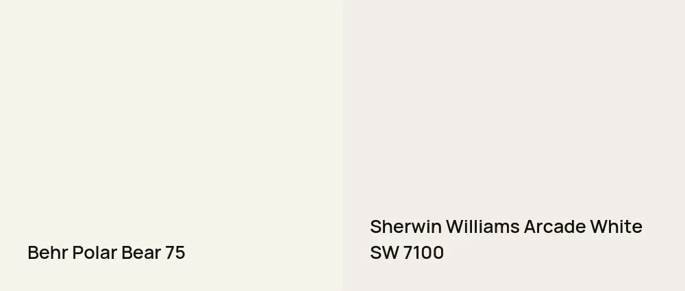 Behr Polar Bear 75 vs Sherwin Williams Arcade White SW 7100