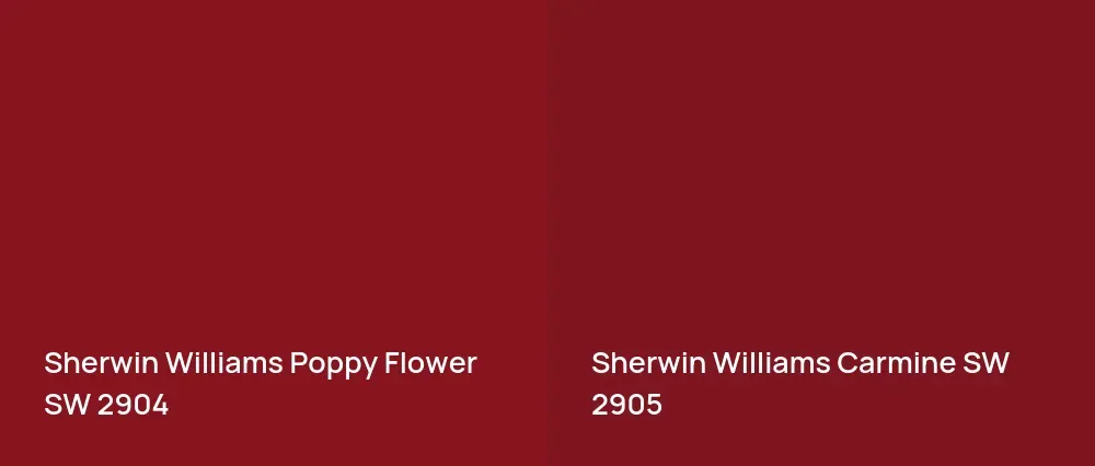 Sherwin Williams Poppy Flower SW 2904 vs Sherwin Williams Carmine SW 2905