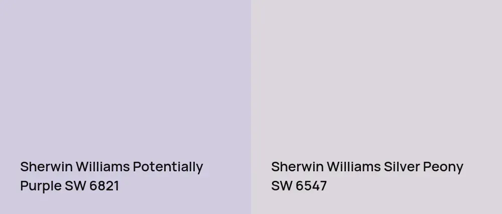 Sherwin Williams Potentially Purple SW 6821 vs Sherwin Williams Silver Peony SW 6547