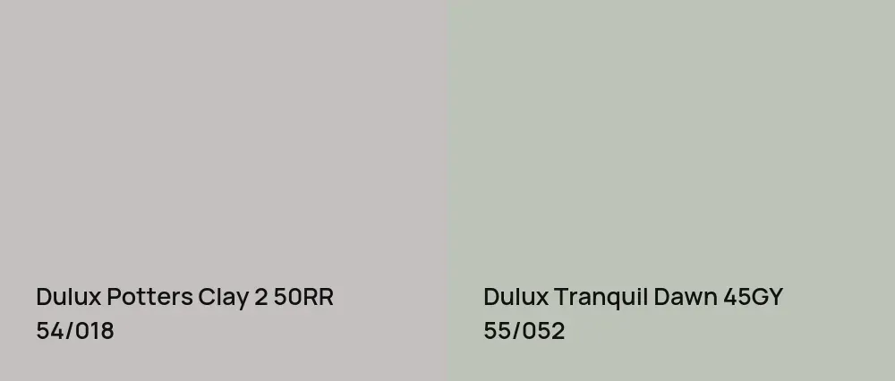 Dulux Potters Clay 2 50RR 54/018 vs Dulux Tranquil Dawn 45GY 55/052