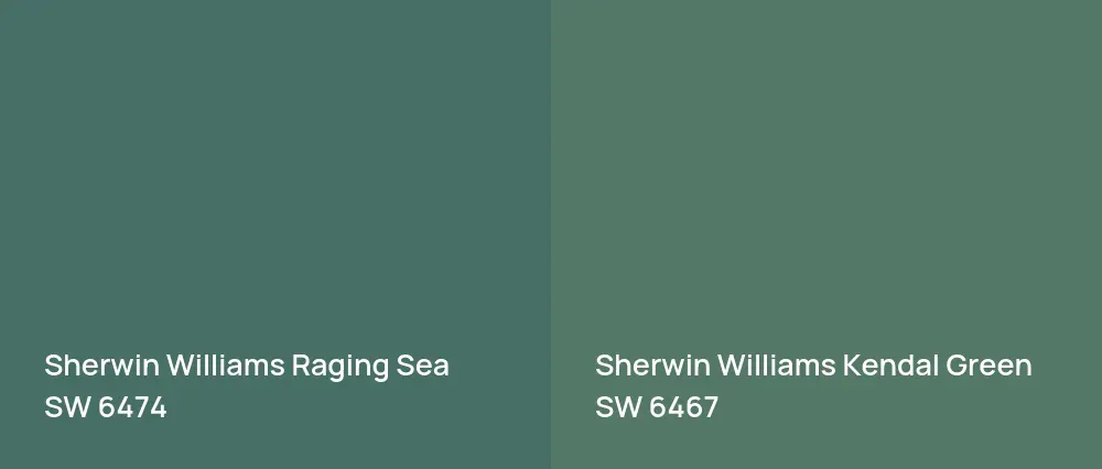 Sherwin Williams Raging Sea SW 6474 vs Sherwin Williams Kendal Green SW 6467