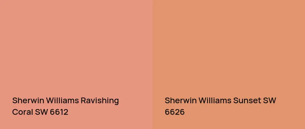 Sherwin Williams Ravishing Coral SW 6612 vs Sherwin Williams Sunset SW 6626