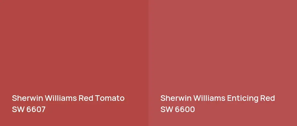 Sherwin Williams Red Tomato SW 6607 vs Sherwin Williams Enticing Red SW 6600
