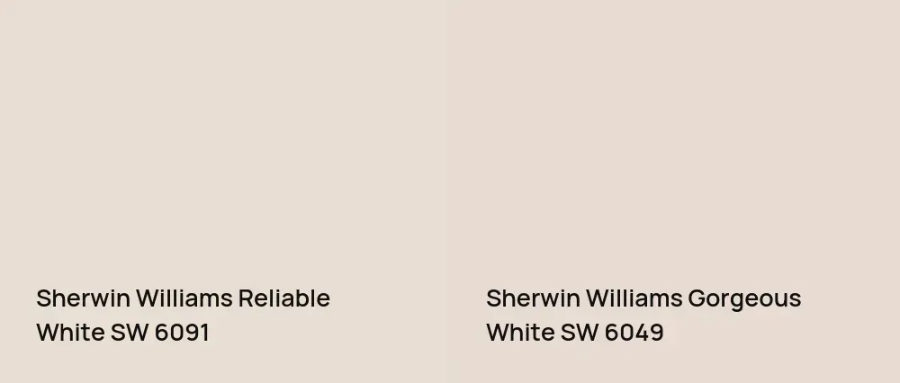 Sherwin Williams Reliable White SW 6091 vs Sherwin Williams Gorgeous White SW 6049