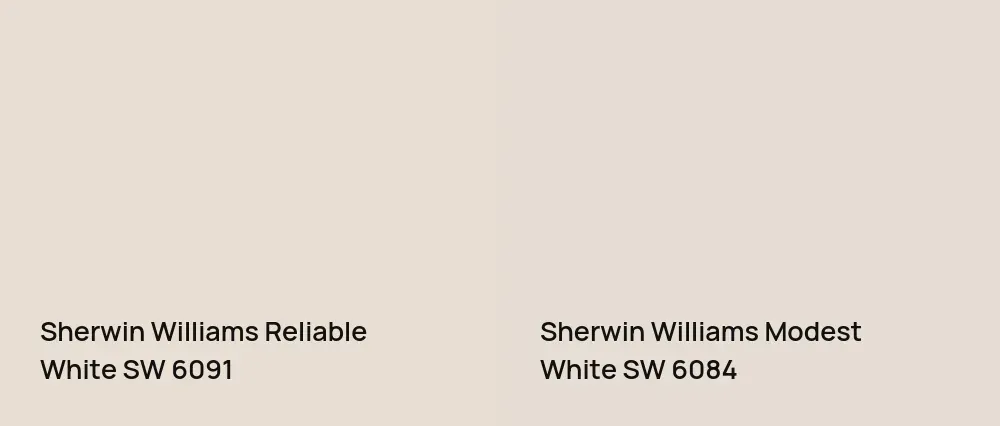Sherwin Williams Reliable White SW 6091 vs Sherwin Williams Modest White SW 6084