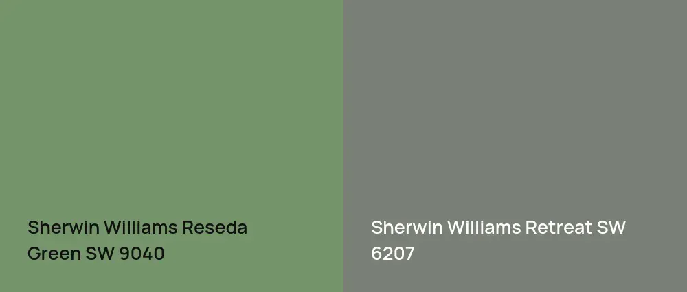 Sherwin Williams Reseda Green SW 9040 vs Sherwin Williams Retreat SW 6207