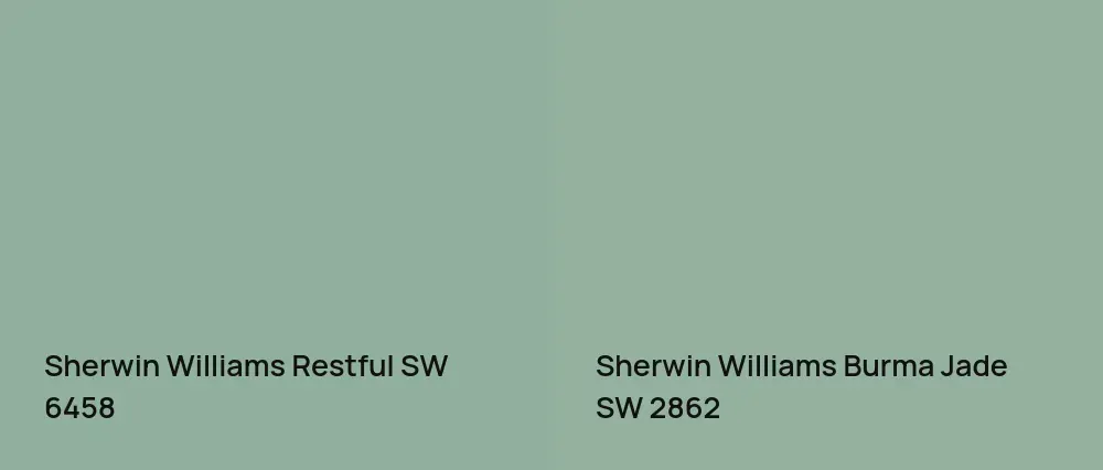 Sherwin Williams Restful SW 6458 vs Sherwin Williams Burma Jade SW 2862