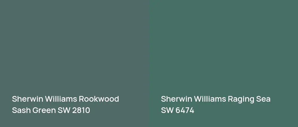 Sherwin Williams Rookwood Sash Green SW 2810 vs Sherwin Williams Raging Sea SW 6474