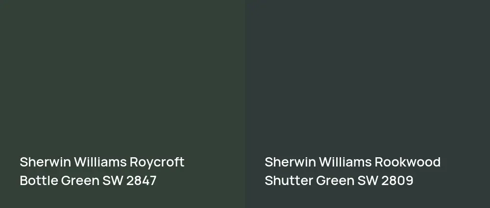 Sherwin Williams Roycroft Bottle Green SW 2847 vs Sherwin Williams Rookwood Shutter Green SW 2809