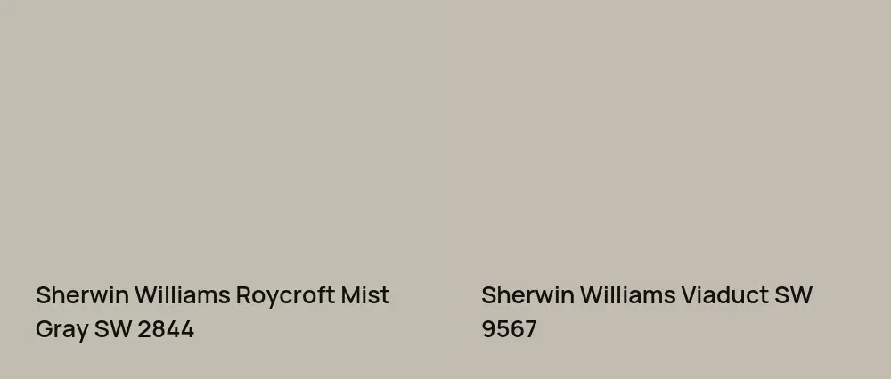 Sherwin Williams Roycroft Mist Gray SW 2844 vs Sherwin Williams Viaduct SW 9567