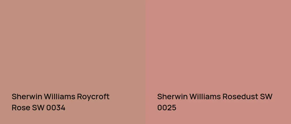 Sherwin Williams Roycroft Rose SW 0034 vs Sherwin Williams Rosedust SW 0025
