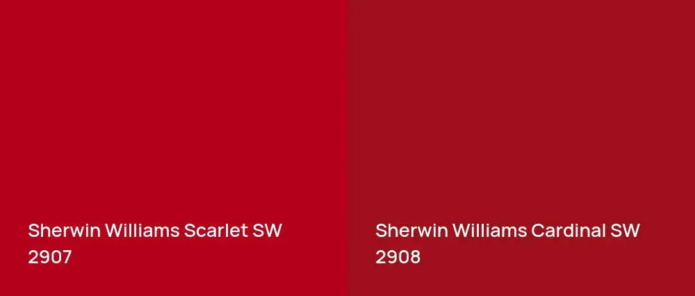 Sherwin Williams Scarlet SW 2907 vs Sherwin Williams Cardinal SW 2908