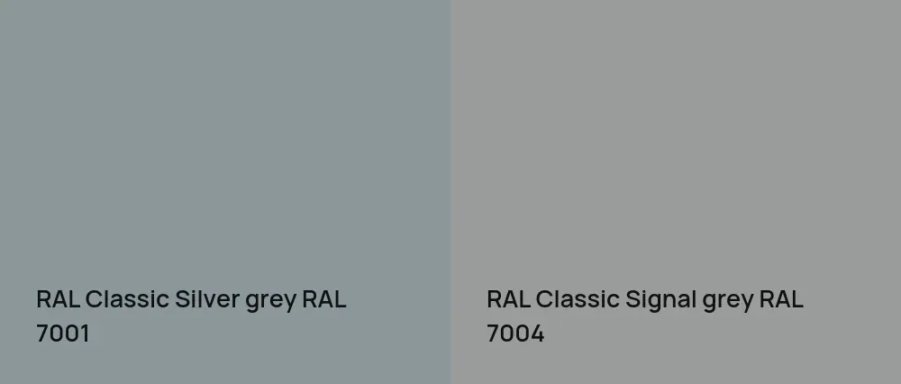 RAL Classic  Silver grey RAL 7001 vs RAL Classic  Signal grey RAL 7004