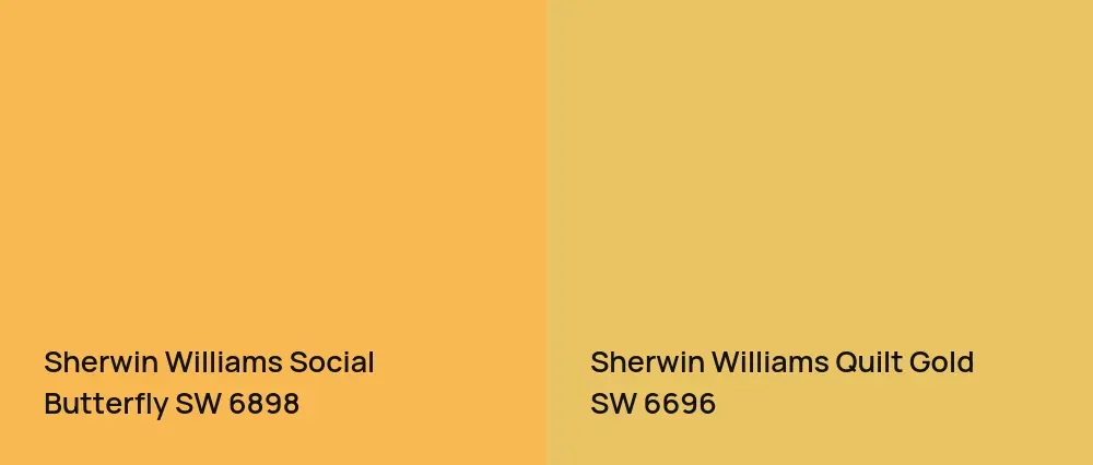 Sherwin Williams Social Butterfly SW 6898 vs Sherwin Williams Quilt Gold SW 6696