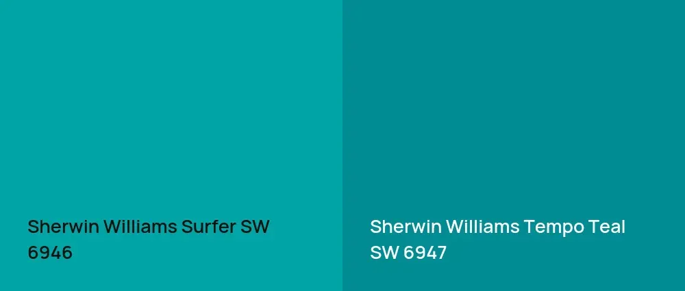 Sherwin Williams Surfer SW 6946 vs Sherwin Williams Tempo Teal SW 6947